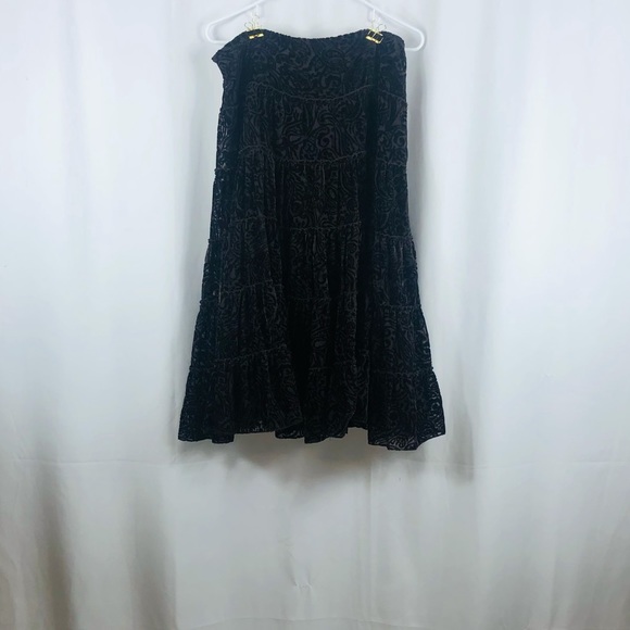 Razzle Dazzle sheer velvet overlay tiered midi skirt XL